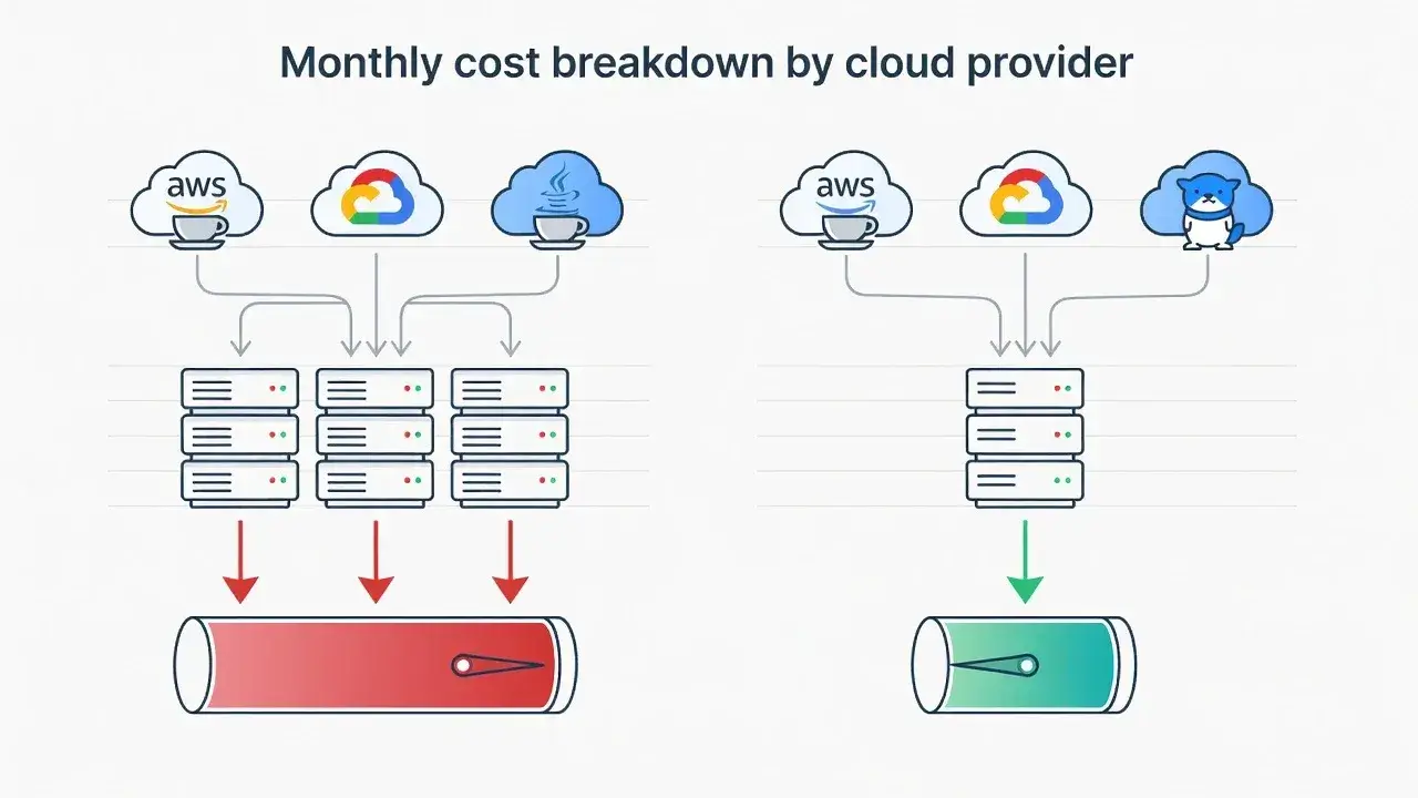 Monthly cost breakdown by cloud provider